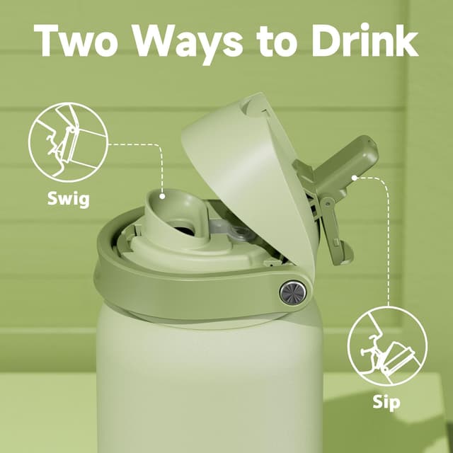 Detalle de Meoky 1182ml stainless steel sports water bottle with 2-in-1 straw & spout lid (sage)