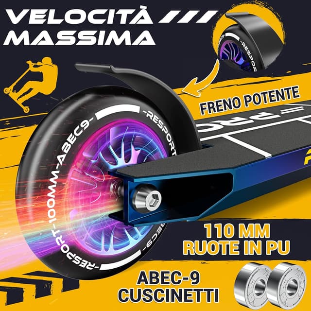 Detalle 1 de RE:SPORT Revo Pro monopattino stunt per bambini e adulti, ruote PU 110 mm, Y-Bar e cuscinetti ABEC 9