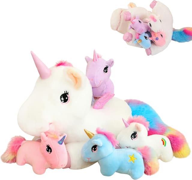 Imagen de SQEQE Einhorn Plüschset mit 4 Baby Einhörnern en OfertitasTOP
