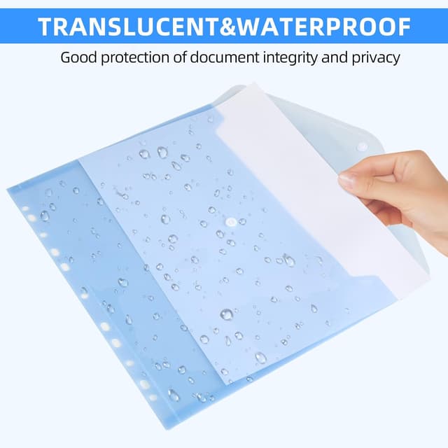 Detalle de WQDD STANPET Cartelline portadocumenti A4 impermeabili – set da 8 con 11 fori e chiusura in velcro