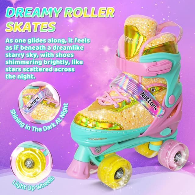 Detalle de Nattork Adjustable Kids Roller Skates for Girls & Boys 4 Sizes
