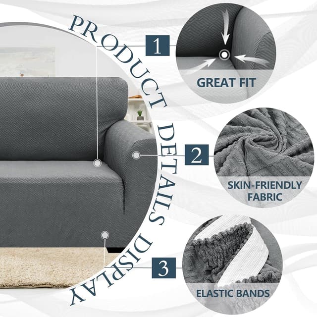 Detalle de Ystyle Copridivano 4 posti con braccioli grigio chiaro, super elasticizzato antiscivolo e antigraffio