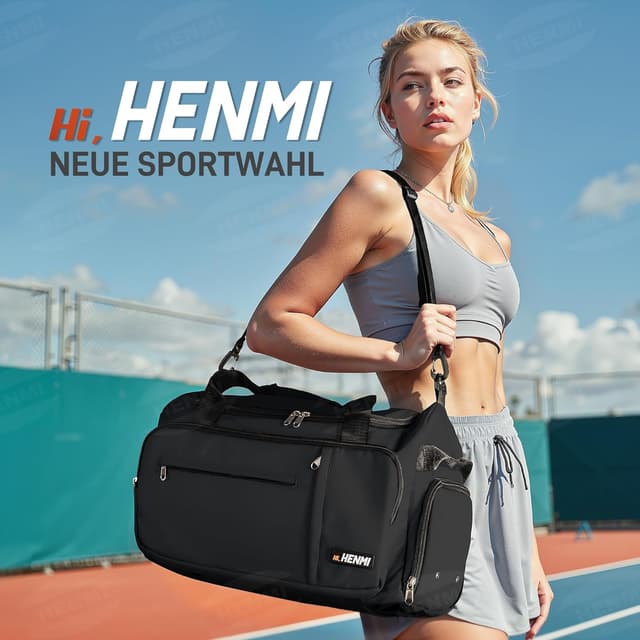 Thumbnail 6 de HENMI Sporttasche 43L Groß Schuhfach Nassfach Schwarz
