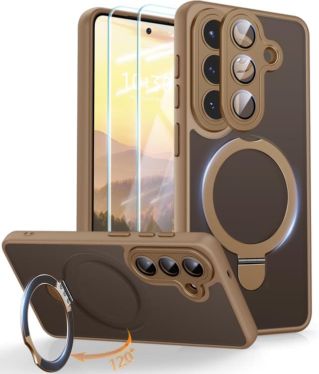 Detalle de JAME for Samsung Galaxy S26 Ultra Case (Brown) with 2 Screen Protectors, Camera Protection, Magnetic Stand & MagSafe