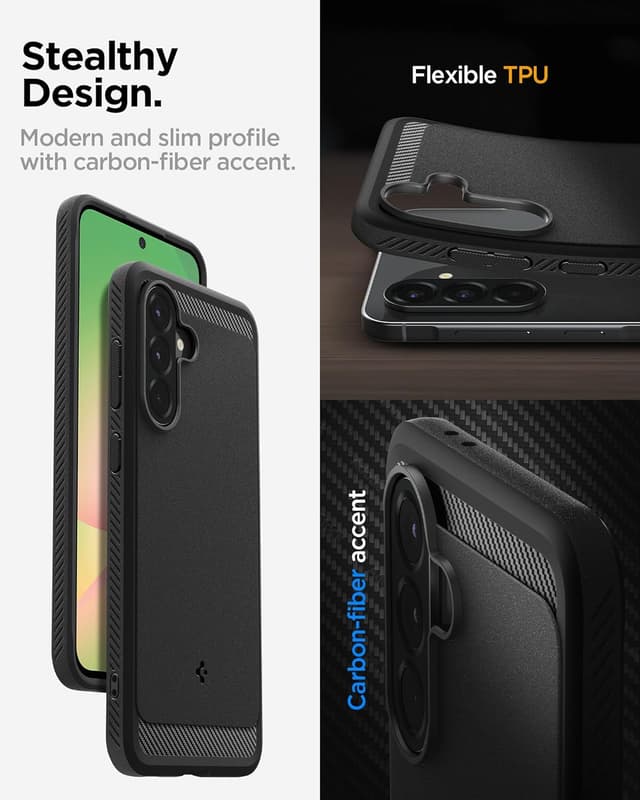 Detalle de Spigen Rugged Armor — coque en fibre de carbone pour Samsung Galaxy A56 5G (noir mat)