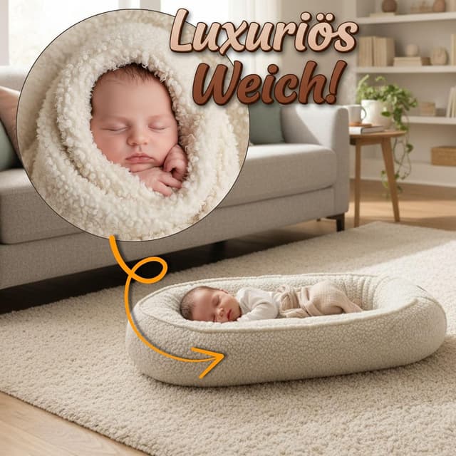 Detalle de Totsy Baby Babynestchen aus Bouclé – tragbares Nest für Neugeborene, cremefarben