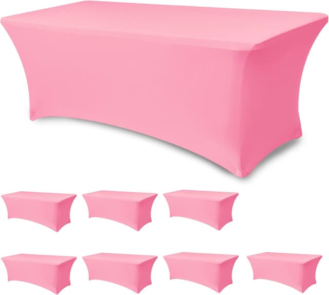 Detalle de Enjoyidea Pink Fitted Stretch Table Cover for 6-Foot Rectangle Tables (8-Pack)