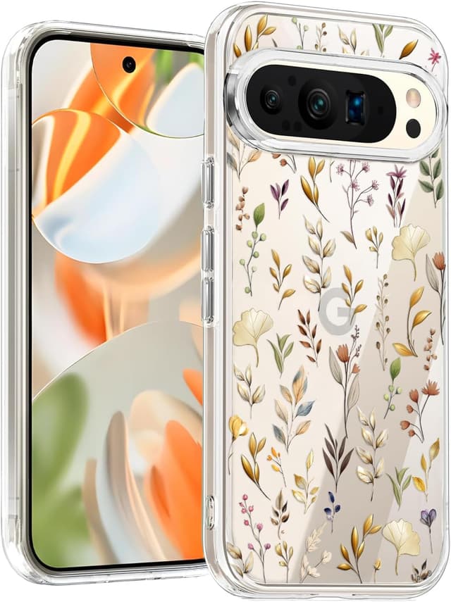Detalle de Unov Hülle für Google Pixel 9 Pro XL – klare, schlanke Soft-TPU-Schutzhülle mit Prägung (Goldener Garten)