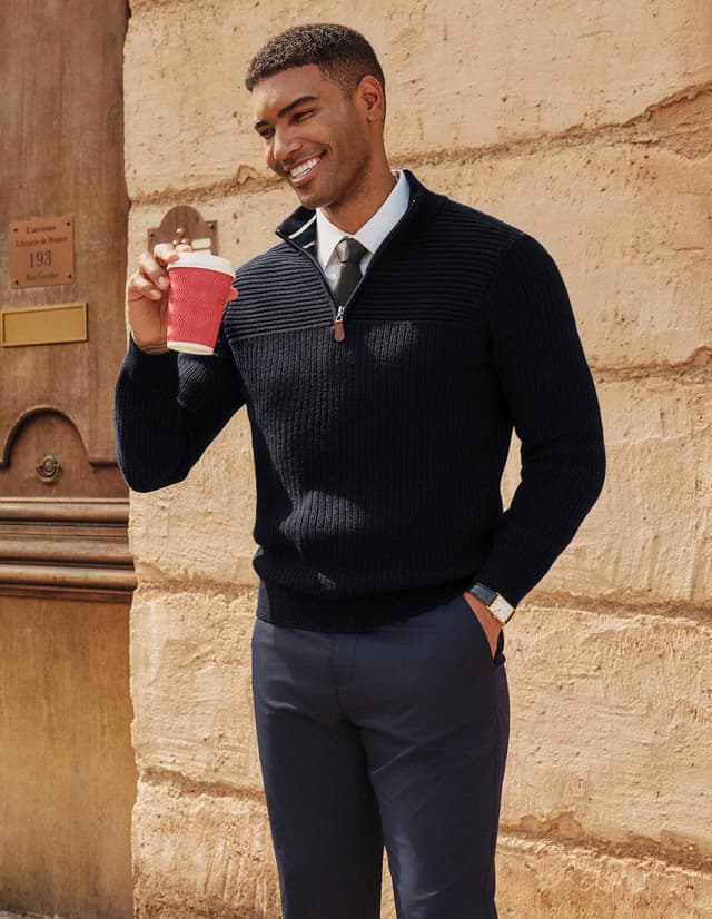 Thumbnail 2 de PJ PAUL JONES Maglione con zip 1/4 e scollo a V