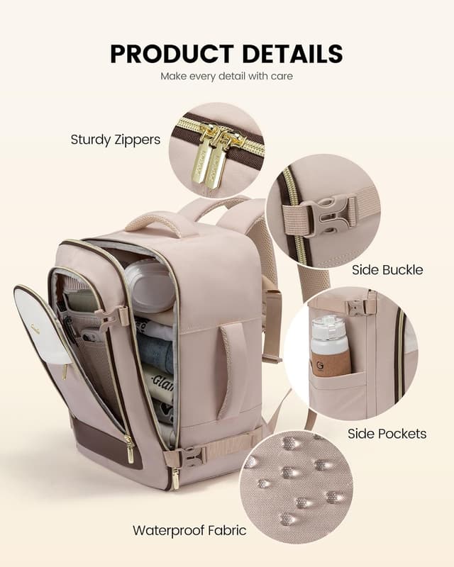 Detalle de LOVEVOOK Ryanair cabin bag 40x20x30 underseat travel backpack (40x30x20) with 180° opening