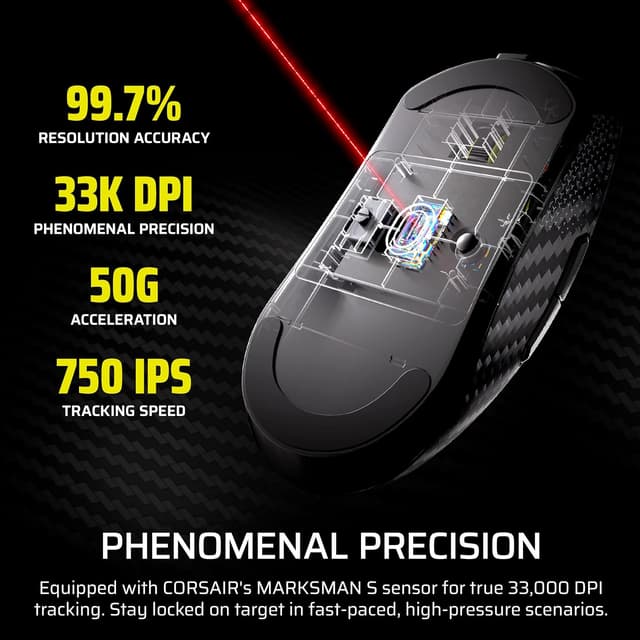 Thumbnail 6 de Corsair Sabre v2 PRO Wireless CF FPS Gaming Mouse (Black) — Carbon Fiber Unibody, 33,000 DPI, 8,000Hz Hyper-Polling