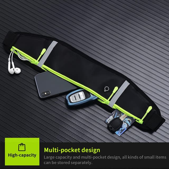 Detalle 2 de GORWRICH running belt waistpack with waterproof adjustable elastic strap and reflective strips