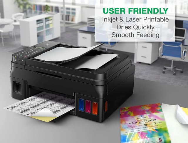 Detalle 2 de Evergreen Goods Ltd 50 Sheets A4 White Matte Self-Adhesive Sticker Paper (Inkjet & Laser)