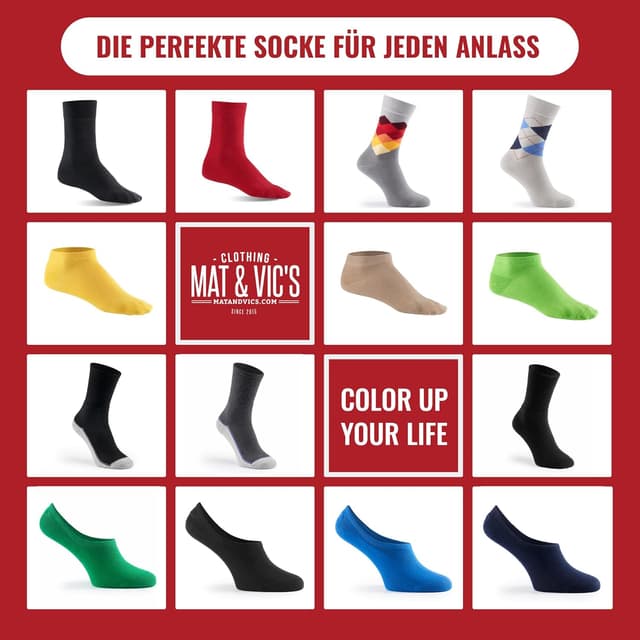 Thumbnail 6 de Mat and Vic's Socken (Herren 43–46 & Damen 39–42) aus Baumwolle – nahtlos, OEKO-TEX 100, 5 oder 10 Paar