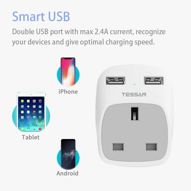 Detalle 1 de TESSAN UK to Europe plug adapter 3 pack