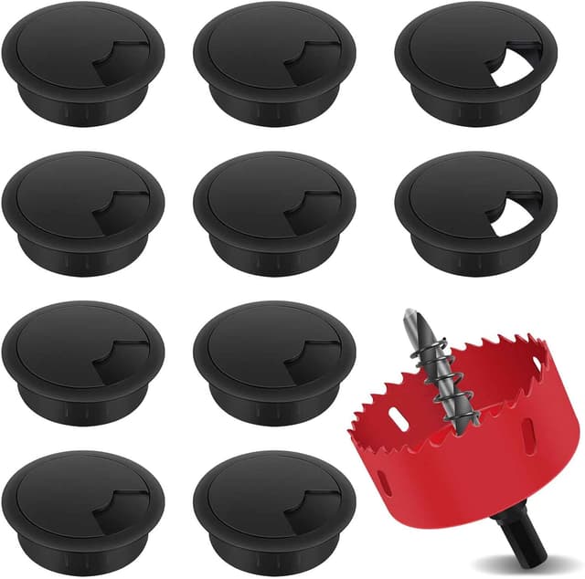 Detalle de Yeepeo 10er Set Kabeldurchführung für Schreibtisch, 60 mm Kabeldurchlass (mit 60-mm Lochsäge) in Schwarz