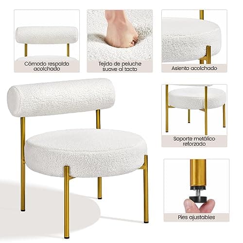 Detalle 1 de Yaheetech silla de comedor tapizada estilo relax en bouclé blanco (capacidad hasta 136 kg)