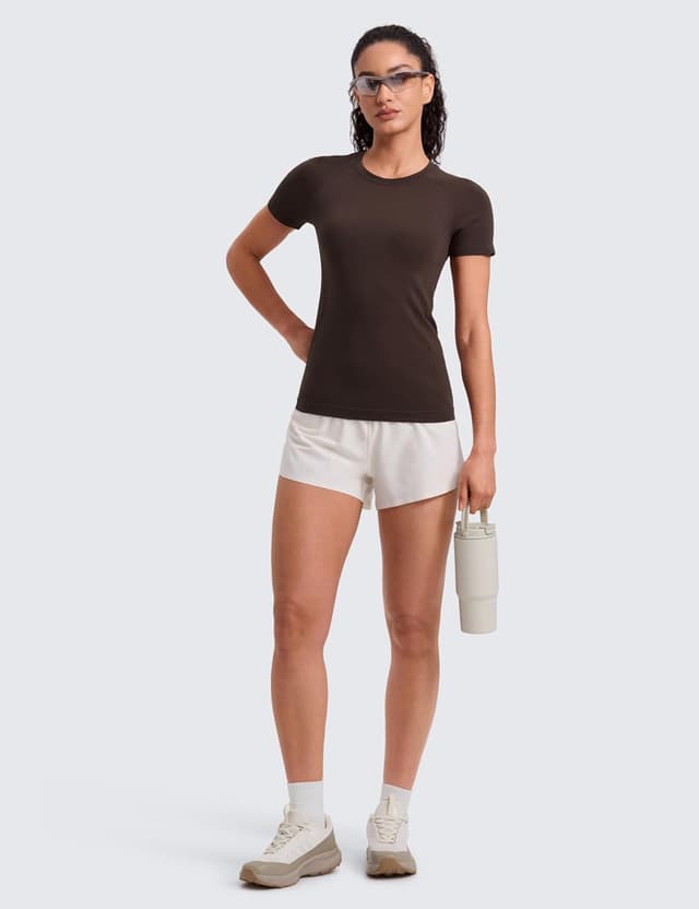 Detalle 2 de CRZ YOGA Women’s Seamless Sports T Shirts – breathable short sleeve gym & running top