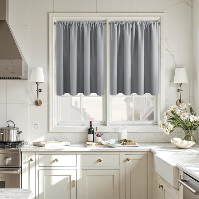 Detalle 2 de CUTEWIND lot de 2 rideaux occultants thermiques courts 60 x 90 cm gris clair