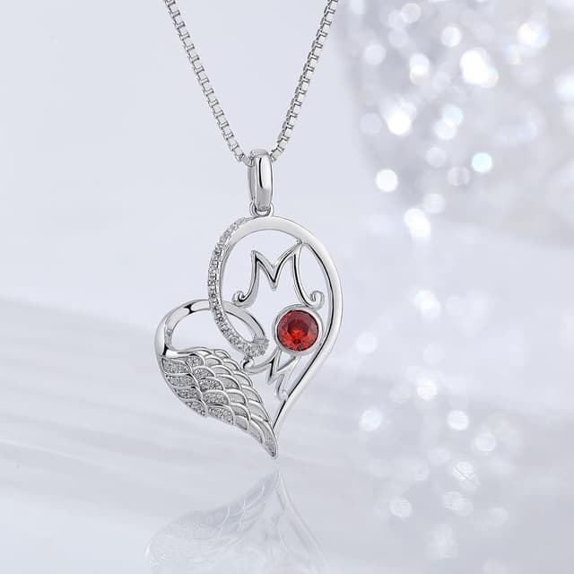 Detalle 2 de jiamiaoi 18K Weißgold plattierte Herz-Kette mit 925 Silberanhänger und Geburtsstein-Herz