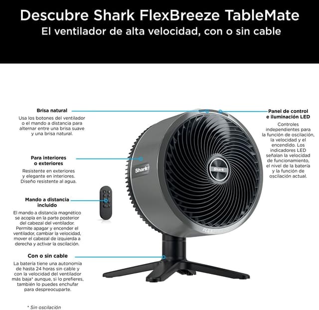 Thumbnail 11 de Shark FlexBreeze TableMate Ventilador inalámbrico, 24h autonomía, FA150EU