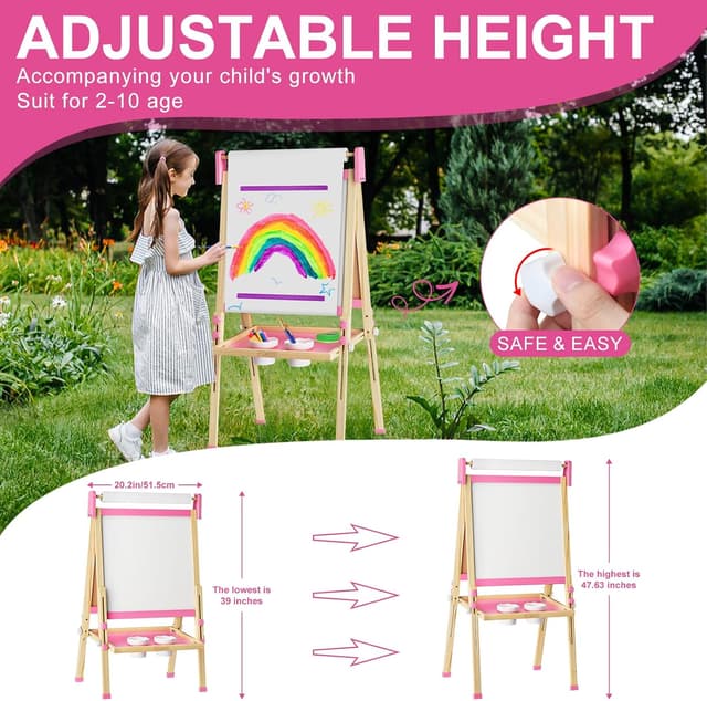 Thumbnail 2 de Adjustable Wooden Toddler Art Easel 39โ47.43 in ๐จ