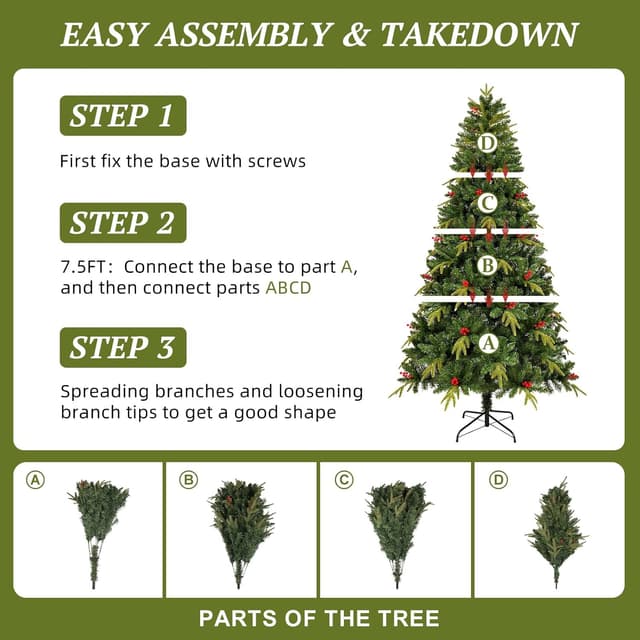 Detalle de Sapin de Noël artificiel Uten 2,25 m avec baies rouges et base métal