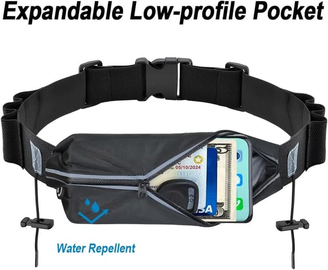 Detalle de RJ-Sport Laufgürtel für Handy – wasserdichte Lauftasche mit Bauchtasche, Startnummernband und verstellbarem Gummiband