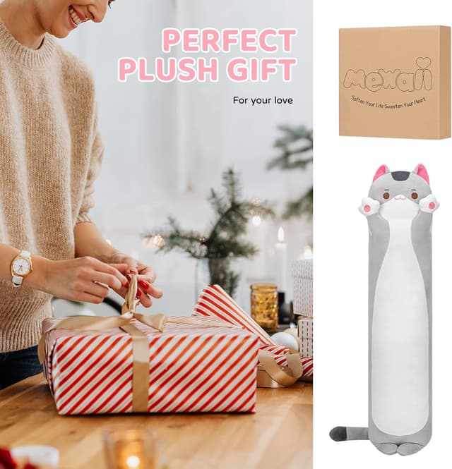 Detalle de Mewaii Peluche Gatto Cuscino Lungo Kawaii 50 cm: morbido e abbracciabile