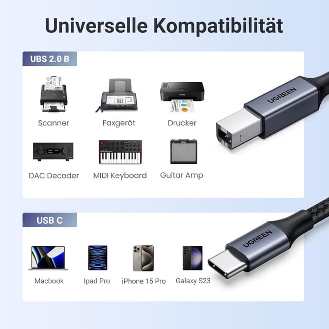Thumbnail 1 de UGREEN USB C Druckerkabel 2m đš