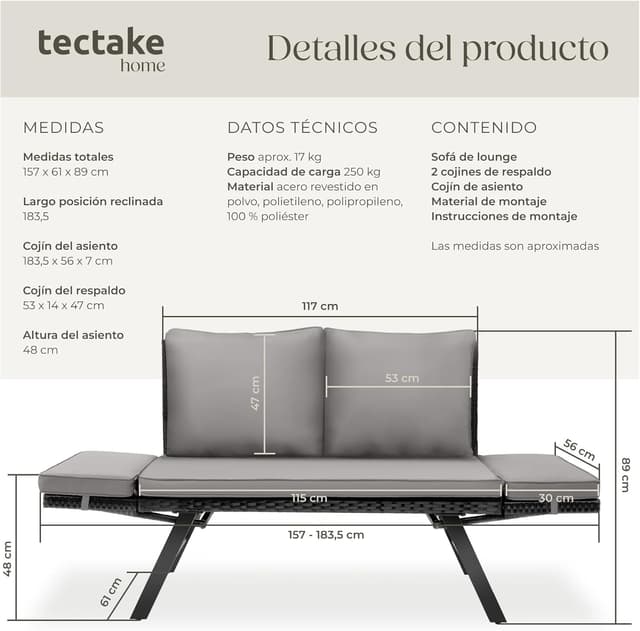 Thumbnail 2 de TecTake Sofa Exterior 2 en 1 poliratán