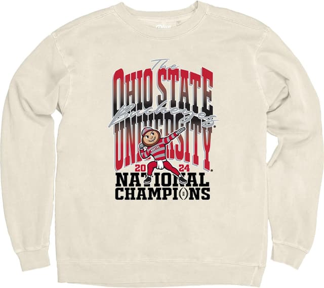 Detalle 2 de Ohio State Buckeyes 2024 National Champs Crewneck Sweatshirt (Officially Licensed) — Dyed Ivory