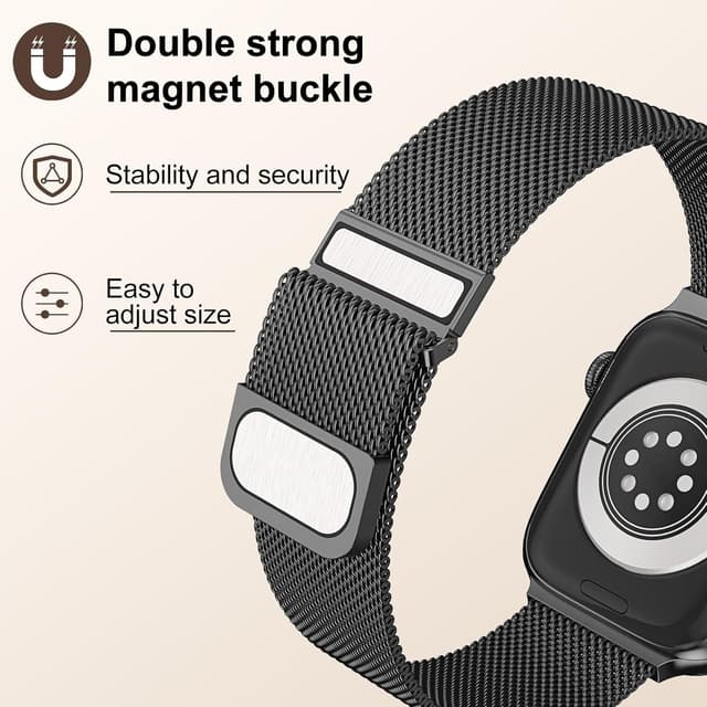 Detalle de Cinturino in metallo Yoohoo per Apple Watch compatibile 44/40/41/42/45/46/49/38 mm con doppio magnete