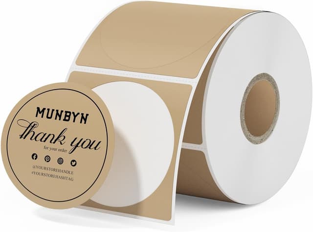 Detalle de MUNBYN 50x50mm Kraft Circle Thermal Labels 750