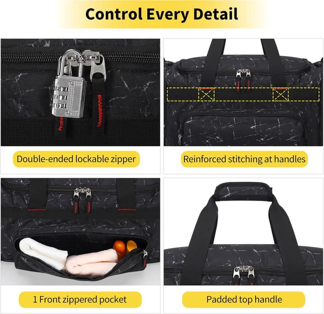 Detalle de ZZY 55L Gym Duffle Bag (22 inch) – Marble Black sports holdall with multiple pockets