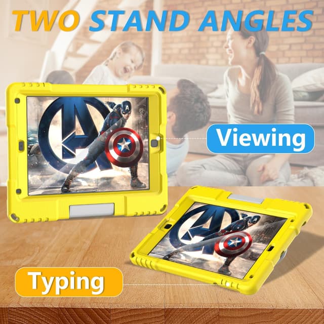 Detalle 2 de TrendGate iPad 9.7 Case for Kids (6th/5th Gen 2018/2017) with Built-in Screen Protector & Grip Stand - Yellow