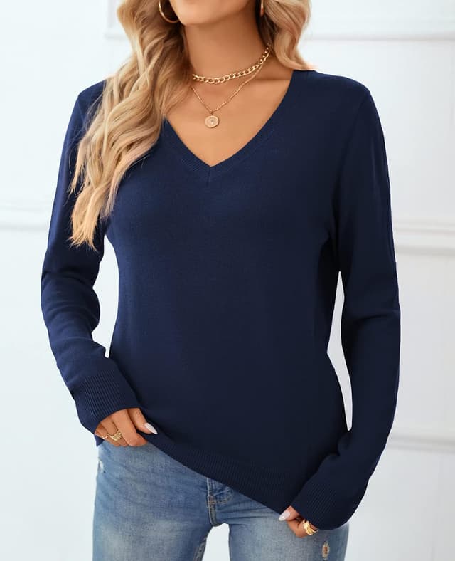 Detalle 2 de QUALFORT Damen Pullover aus 100% Baumwolle – leichter langärmeliger Basic-Strickpullover