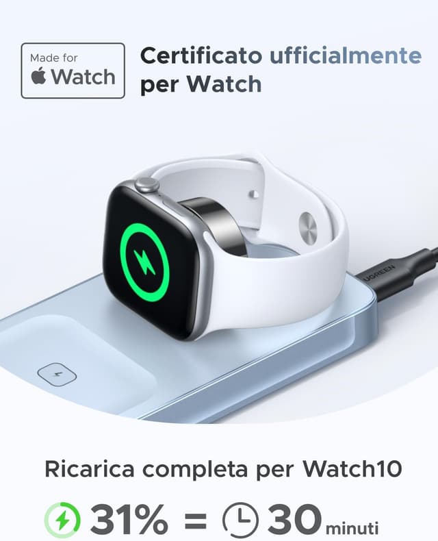 Thumbnail 4 de UGREEN MagFlow 3 in 1 Qi2 25W Caricatore wireless pieghevole per iPhone, AirPods, Apple Watch