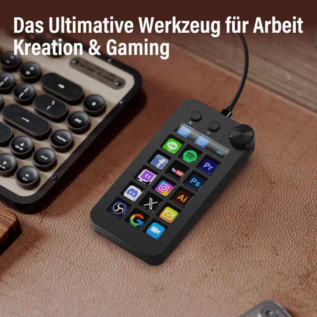Detalle 2 de TreasLin Treaslin N1 3-in-1 Stream Controller Deck (LCD-Macro-Keypad, Numpad & Rechner) – Profi-Setup für Streaming und Produktivität, Schwarz