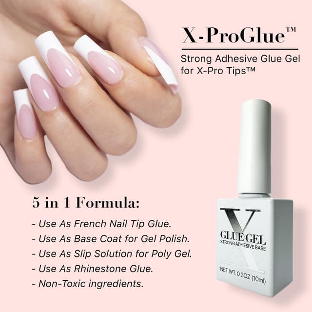 Detalle de SXC Cosmetics X-Pro Tips Top Coat & Glue Gel Duo Set for French acrylic nails