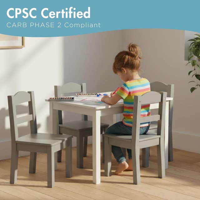Detalle de Humble Crew Set tavolo quadrato e 4 sedie in legno per bambini (bianco/grigio)