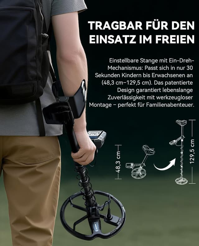 Thumbnail 4 de SUNPOW Wiederaufladbarer Metalldetektor 11 Dual-D Spule