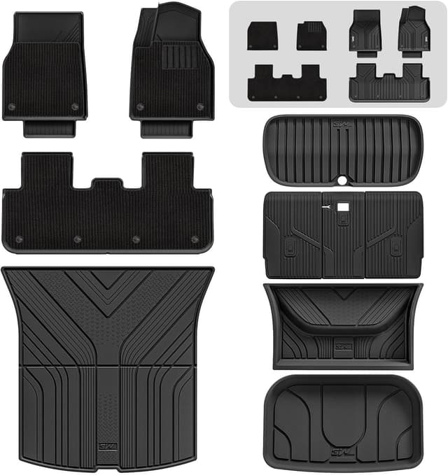 Detalle de 3W 13-Piece All-Weather Floor Mat Set for Tesla Model Y Juniper (2025–2026) + Boot Liner Bundle