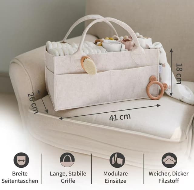 Detalle de PUTSKA Windelkorb Organizer – extra großer Aufbewahrungskorb für Kinderzimmer & Wickelstation in Mokka