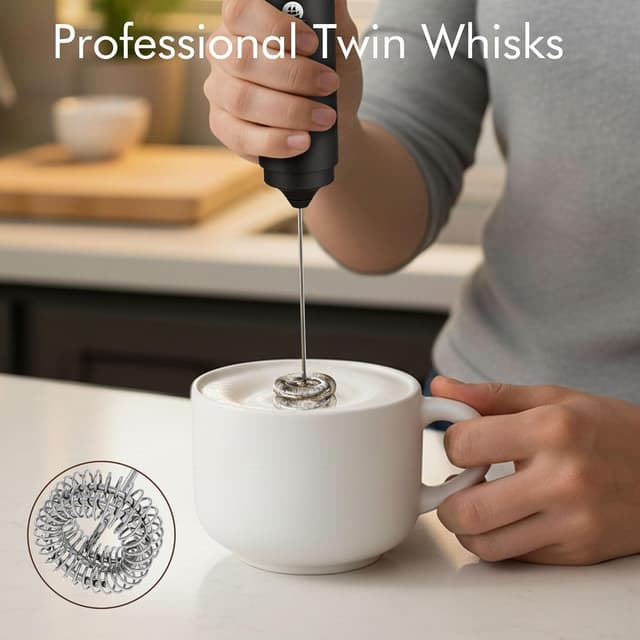 Detalle de Rechargeable Milk Frother Handheld 2-IN-1 Dual Spring Whisk Electric Frother Wand