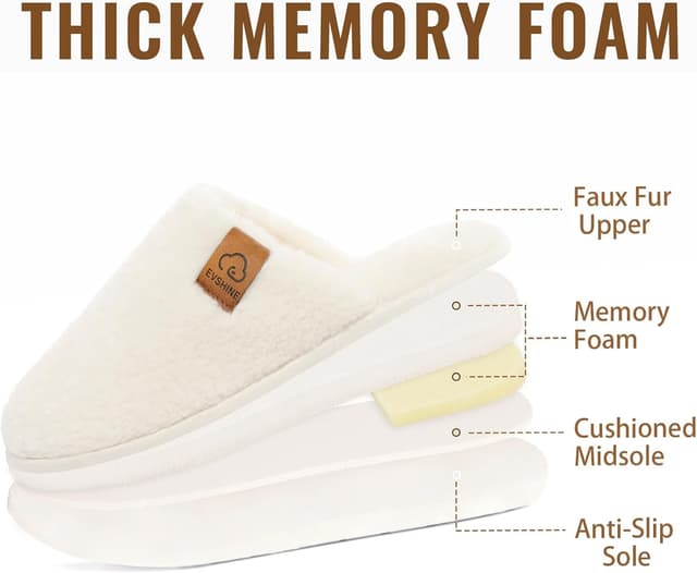 Detalle de Evshine Women’s Fuzzy Slip-on Memory Foam House Slippers (Closed Toe)