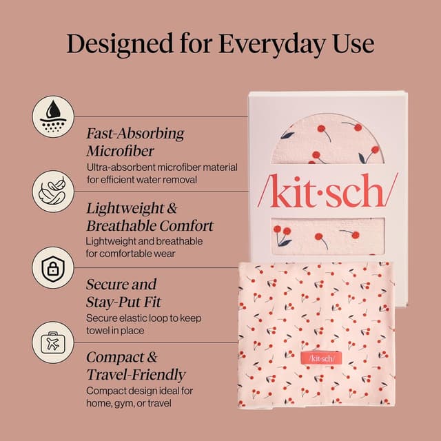 Thumbnail 2 de Kitsch XL Microfiber Hair Towel Wrap for Women (Cherry Print) – Ultra-absorbent anti-frizz hair wrap