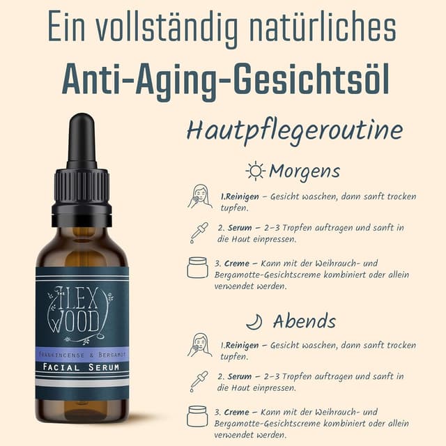 Detalle de The Ilex Wood Weihrauch- & Bergamotte-Gesichtsserum (vegan) – 20 ml