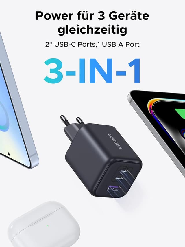 Detalle de UGREEN 45W USB‑C Ladegerät 3‑Port PPS Schnellladegerät
