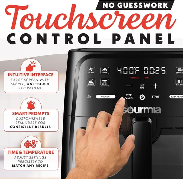 Detalle de Gourmia 8 Qt Air Fryer with 8 Presets and Digital Display (FryForce 360° Technology)